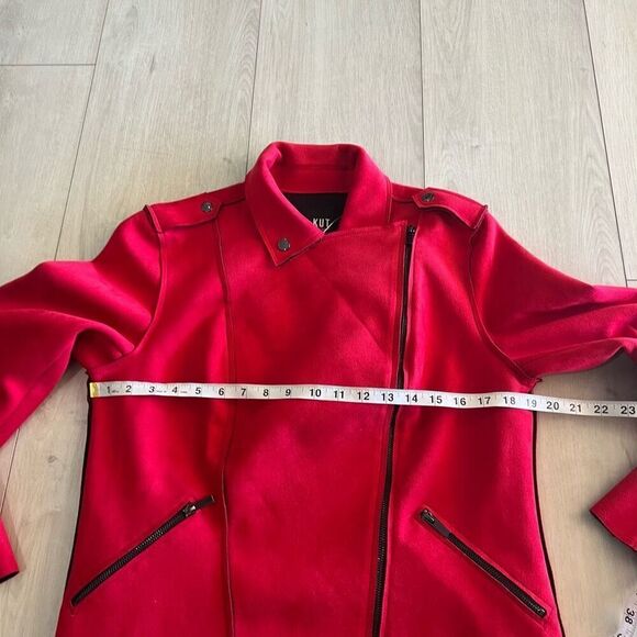 KUT FROM THE KLOTH Size Large  Red Faux Suede Drape Moto Jacket Women's - Picture 3 of 9